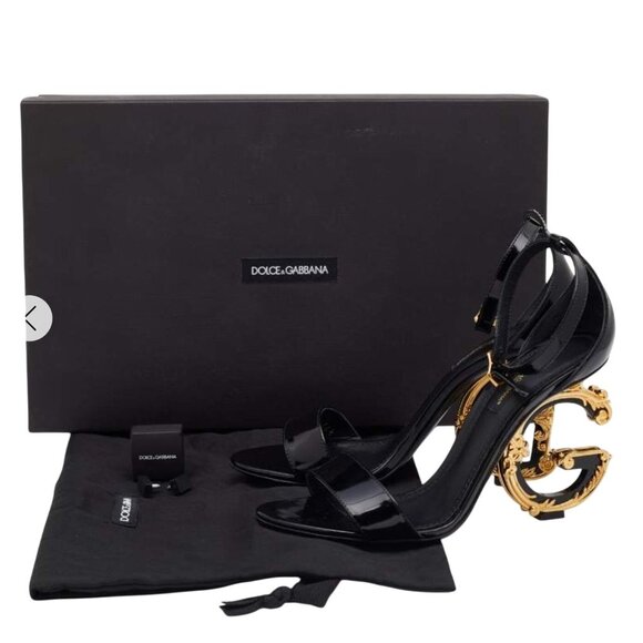 Dolce & Gabbana Keira DG Sculpted High Heel Leather Sandals Black NIB MSRP $1345 - Picture 9 of 15